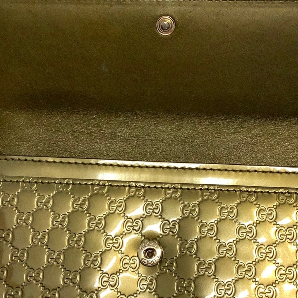 GUC Gucci Micro Guccishima Gold Heart Logo  Metallic Gold Green Women's Wallet - Picture 5 of 6